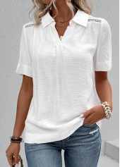 White Lace Short Sleeve Shirt Collar Blouse | thumb picture 