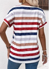 Multi Color Button Striped Short Sleeve T Shirt | thumb picture 