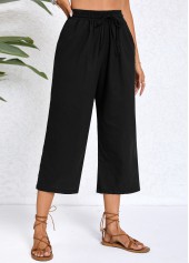 Black Pocket Elastic Waist High Waisted Pants