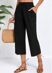 Black Pocket Elastic Waist High Waisted Pants