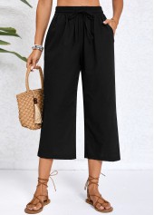 Black Pocket Elastic Waist High Waisted Pants