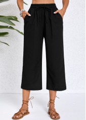 Black Pocket Elastic Waist High Waisted Pants