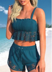 Lace Smocked Peacock Blue Bikini Set | thumb picture 