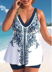Plus Size Patchwork White Tribal Print Tankini Set