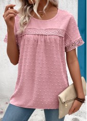 Light Pink Patchwork Short Sleeve Round Neck T Shirt | thumb picture 