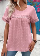 Light Pink Patchwork Short Sleeve Round Neck T Shirt | thumb picture 