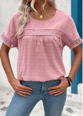 Light Pink Patchwork Short Sleeve Round Neck T Shirt | thumb picture 