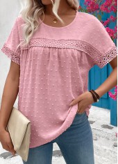 Light Pink Patchwork Short Sleeve Round Neck T Shirt