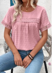 Light Pink Patchwork Short Sleeve Round Neck T Shirt | thumb picture 