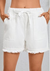 White Double Side Pockets Regular Elastic Waist Shorts