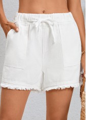 White Double Side Pockets Regular Elastic Waist Shorts | thumb picture 
