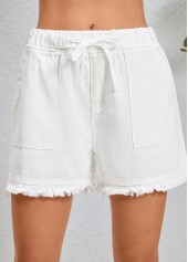 White Double Side Pockets Regular Elastic Waist Shorts | thumb picture 