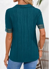 Peacock Blue Lace Short Sleeve Shirt Collar Blouse | thumb picture 