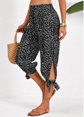 Black Split Ditsy Floral Print Jogger Elastic Waist Pants