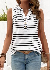 White Button Striped Split Neck Tank Top | thumb picture 