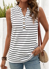 White Button Striped Split Neck Tank Top | thumb picture 