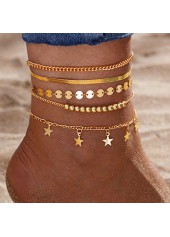 Gold Round Alloy Star Layered Anklets