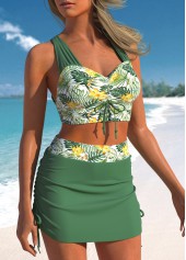 Ruched Floral Print Green Bikini Set | thumb picture 