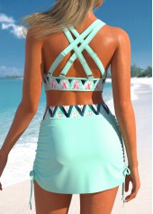 Criss Cross Chevron Print Mint Green Bikini Set | thumb picture 