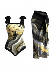 Marble Print Black One Piece Swimwear