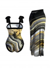 Marble Print Black One Piece Swimwear | thumb picture 