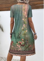 Green Tummy Coverage Floral Print Short Sleeve Dress | thumb picture 