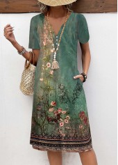 Green Tummy Coverage Floral Print Short Sleeve Dress | thumb picture 