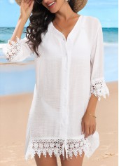 Button Up Patchwork White Cover Up | thumb picture 