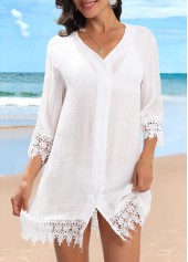 Button Up Patchwork White Cover Up | thumb picture 
