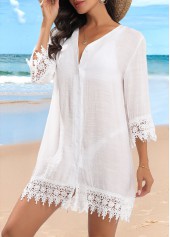 Button Up Patchwork White Cover Up