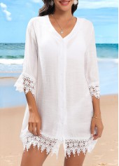 Button Up Patchwork White Cover Up | thumb picture 