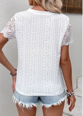 White Patchwork Short Sleeve Round Neck T Shirt | thumb picture 