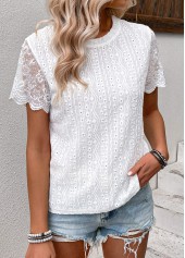 White Patchwork Short Sleeve Round Neck T Shirt | thumb picture 