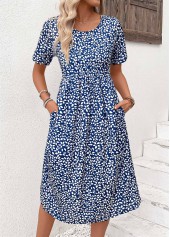 Navy Pocket Ditsy Floral Print Short Sleeve Dress