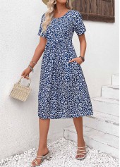 Navy Pocket Ditsy Floral Print Short Sleeve Dress | thumb picture 