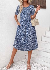 Navy Pocket Ditsy Floral Print Short Sleeve Dress | thumb picture 