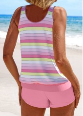 Patchwork Multi Stripe Print Pink Tankini Set | thumb picture 
