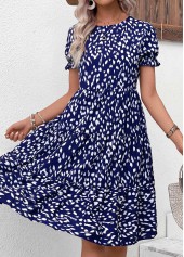 Navy Ruched Short Sleeve Round Neck Dress | thumb picture 