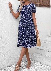Navy Ruched Short Sleeve Round Neck Dress | thumb picture 