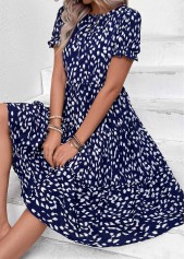 Navy Ruched Short Sleeve Round Neck Dress | thumb picture 