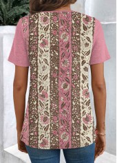 Pink Patchwork Floral Print Short Sleeve T Shirt