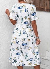 White Floral Print Short Sleeve Round Neck Dress | thumb picture 