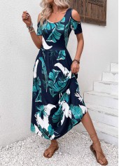 Navy Pocket Plants Print Short Sleeve Maxi Dress | thumb picture 