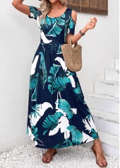 Navy Pocket Plants Print Short Sleeve Maxi Dress | thumb picture 