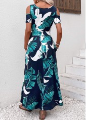 Navy Pocket Plants Print Short Sleeve Maxi Dress | thumb picture 