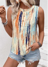 Multi Color Button Striped Sleeveless Round Neck Tank Top | thumb picture 