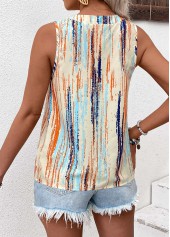 Multi Color Button Striped Sleeveless Round Neck Tank Top | thumb picture 