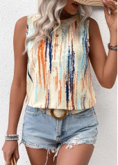 Multi Color Button Striped Sleeveless Round Neck Tank Top | thumb picture 