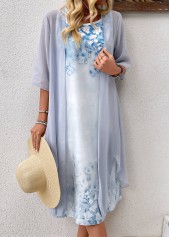 Light Blue Two Piece Floral Print Shift Dress | thumb picture 