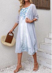 Light Blue Two Piece Floral Print Shift Dress | thumb picture 